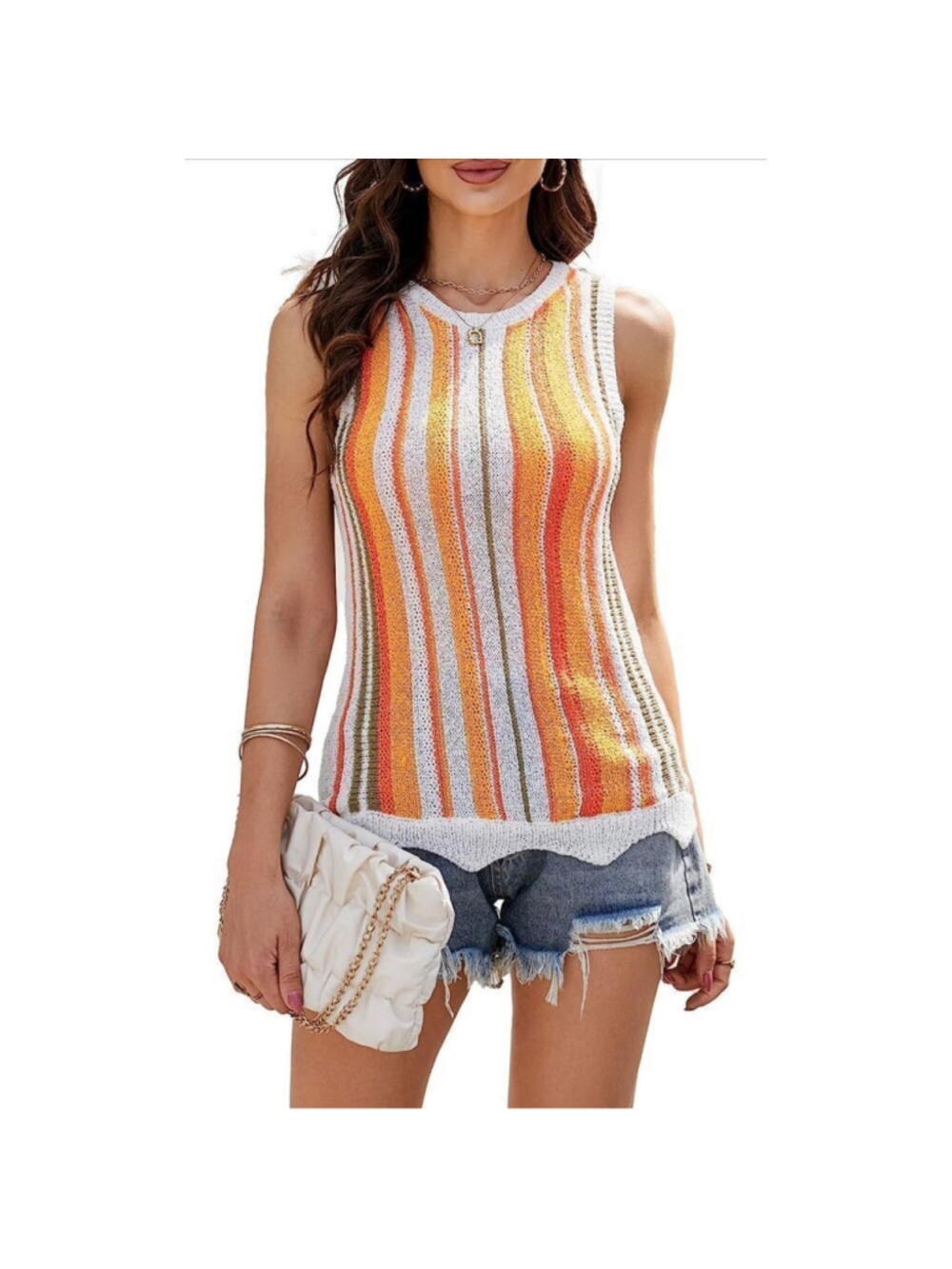 NEW Casual Stripe Knit Tank Top Sleeveless Sweater M